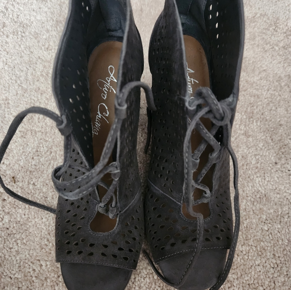 Gray Suede Peeptoe Booties